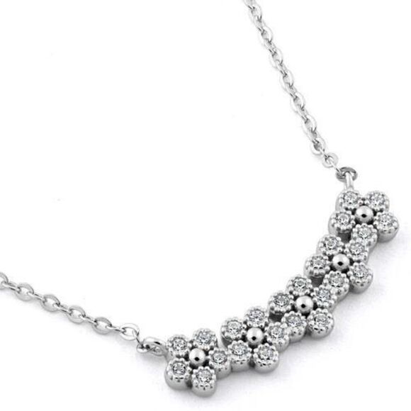 Sterling Silver Flowers CZ Adjustable Necklace New - Picture 1 of 3